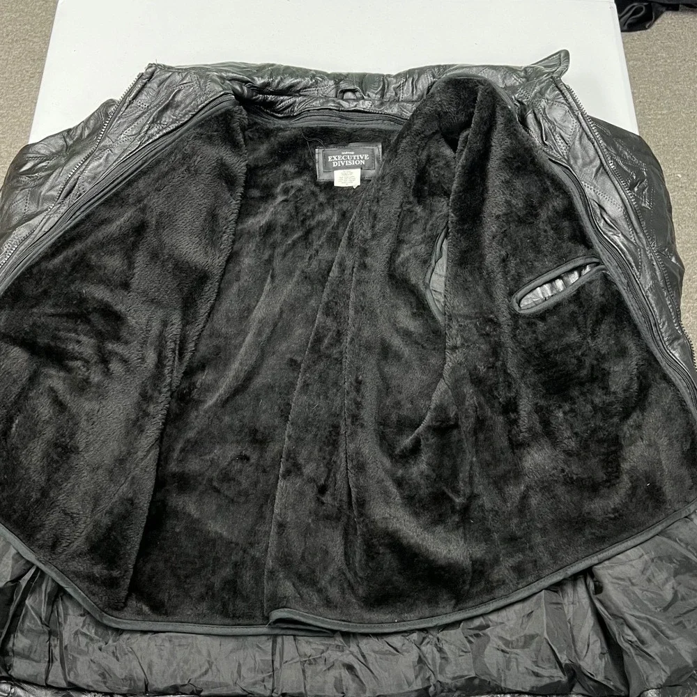 Haband Leather Jacket Mens Medium Black Patchwork Faux Fur Lined Full Zip